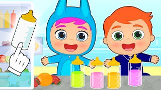 BABIES ALEX AND LILY 🍼🍓 How To Make Flavored Baby Bottles