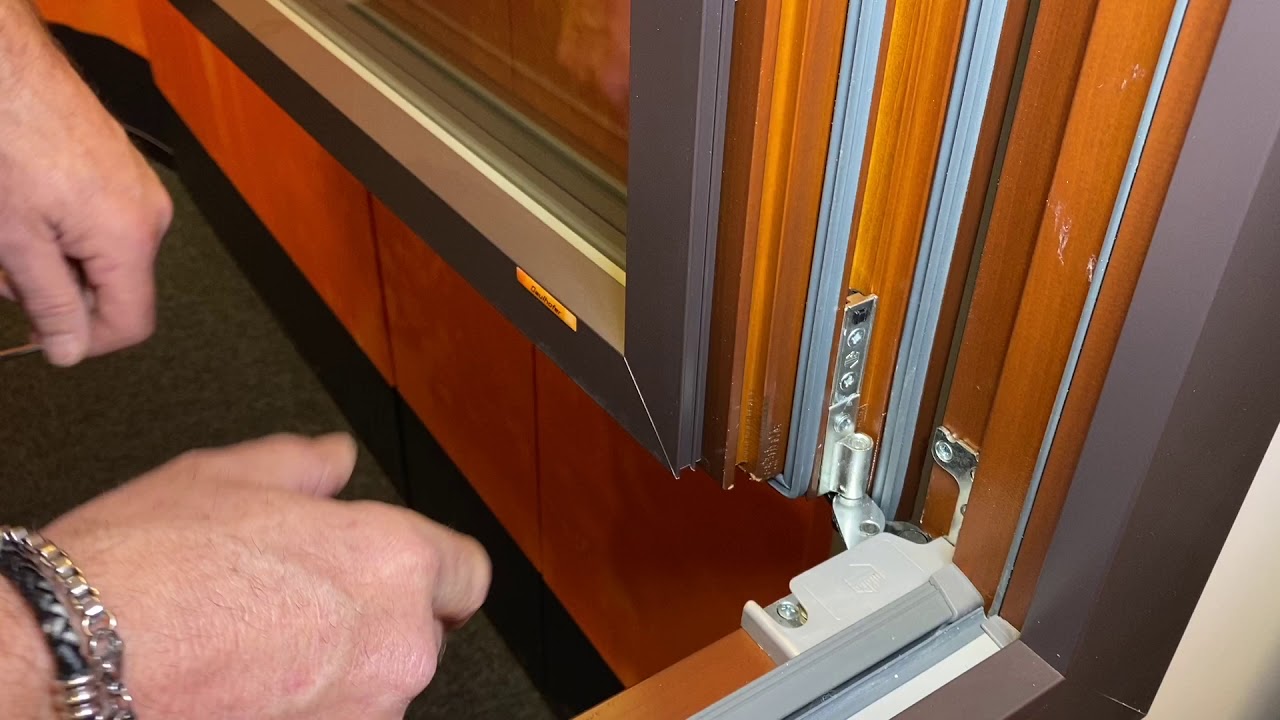 Gaulhofer Window. Concealed Hinge System, Raise or Lift Unit with Bottom Hinge Adjustment