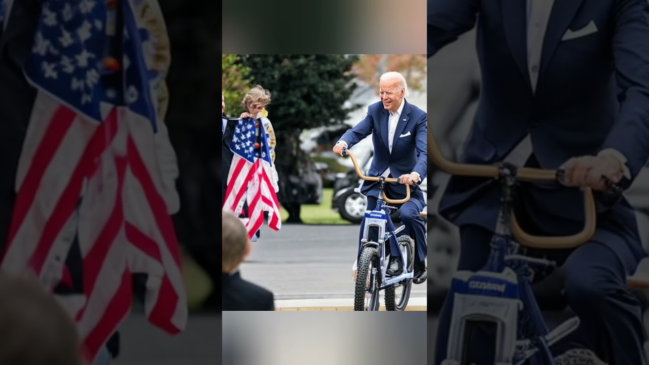 Biden rides a children's bike \ Байден едет на детском велосипеде
