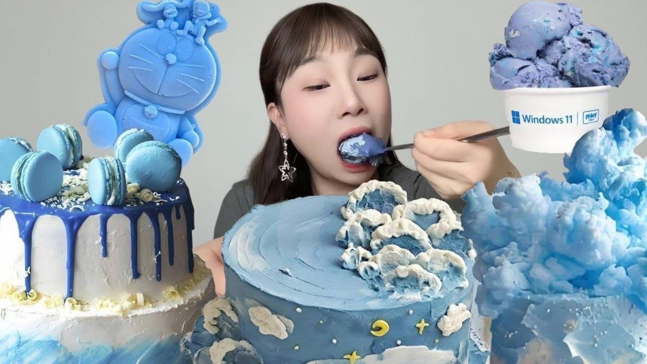 🍰Butterfly pea flower latte art is so satisfying!🍰Mukbang丨Satisfying丨Eatings