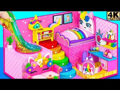 How to Make Unicorn House with Bedroom, Study Room & Rainbow Stairs | DIY Miniature House