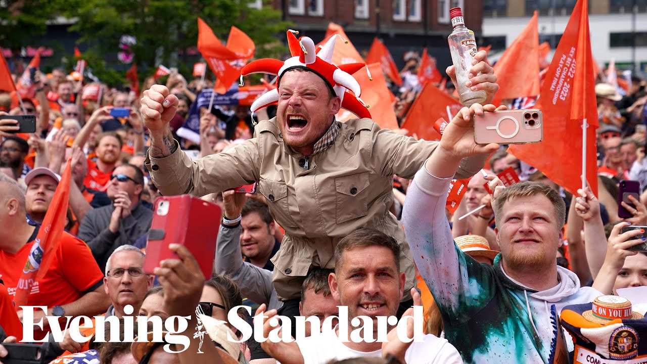 Thousands gather to see Luton Town celebrate their promotion back to the Premier League