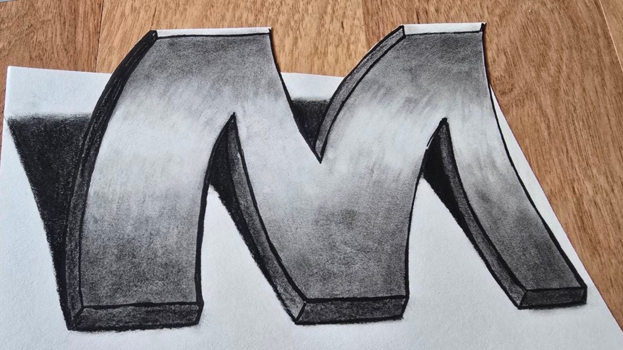 رسم حرف M ثلاثي الأبعاد | Drawing a 3D letter M #drawing #art #artist #sketch