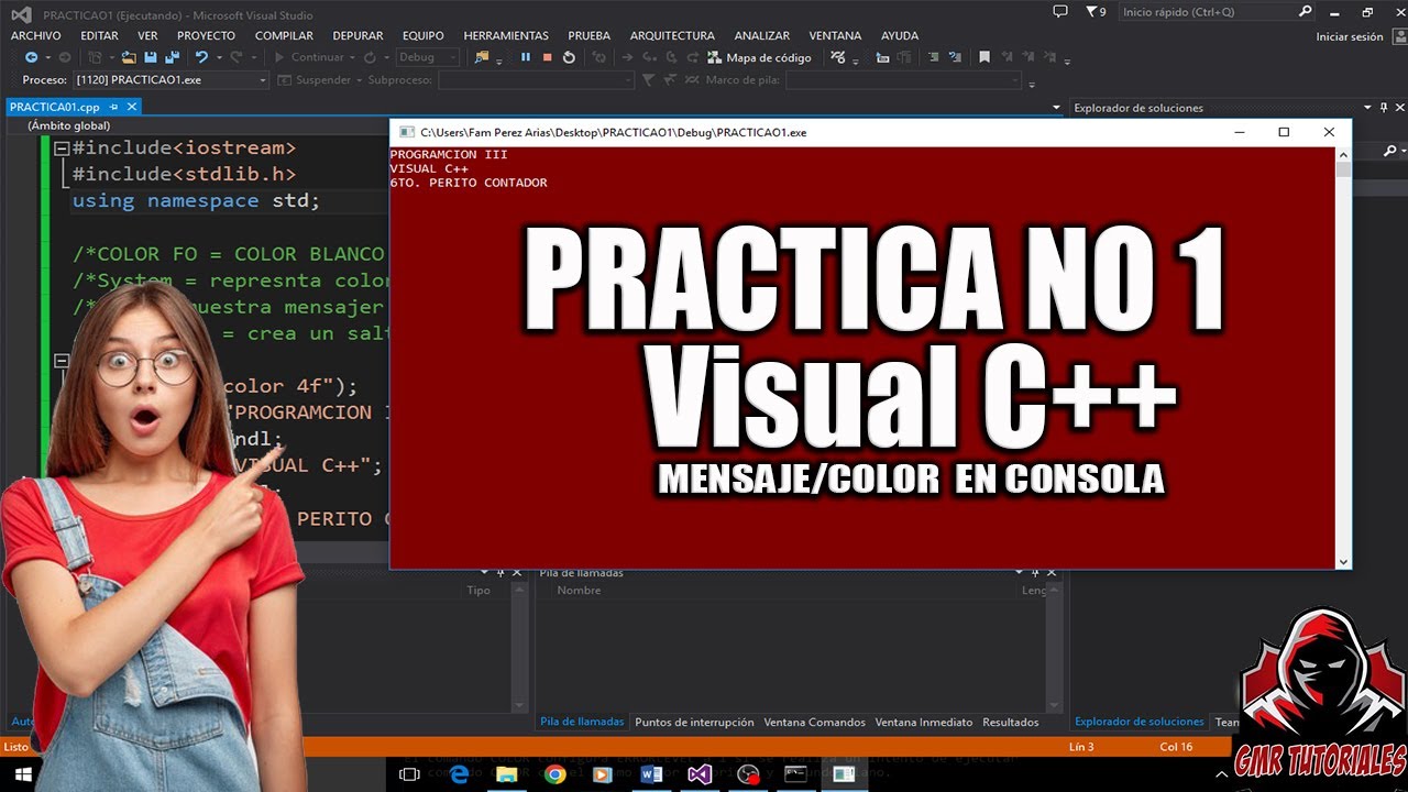 PRACTICA NO 1 VISUAL C++ MENSAJE/COLOR DE FONDO/TEXTO EN CONSOLA - YouTube