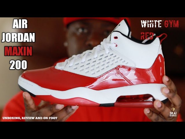 JORDAN MAXIN 200 WHITE/BLACK/GYM RED(UNBOXING, FOOT) - YouTube