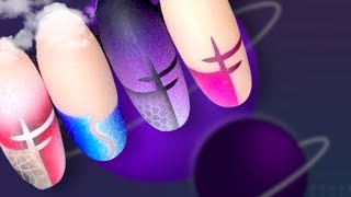 Яркий френч: дизайн ногтей аэрографом. Трафареты самурай и волна | Airbrush french nails