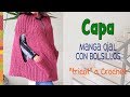 Capa manga ojal con bolsillo tejida a crochet en punto elástico tricot / Tejiendo Perú