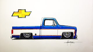 COLOREANDO CHEVROLET C10 AL PISO CON LAPICES DE MADERA.