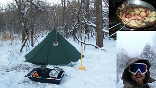 Snowstorm Onetigris hot tent shennanigans camping cooking good times