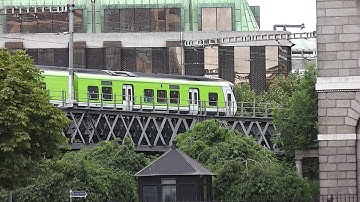 IE 29000 and 8510 Class Trains crossing the river Liffey in Dublin