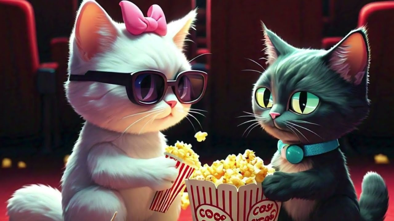 cute cat eating popcorn enjoy yummy 