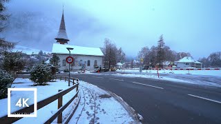 Lauterbrunnen, Switzerland Snowfall Walk, River Walk Along Weisse, River and Nature Sounds