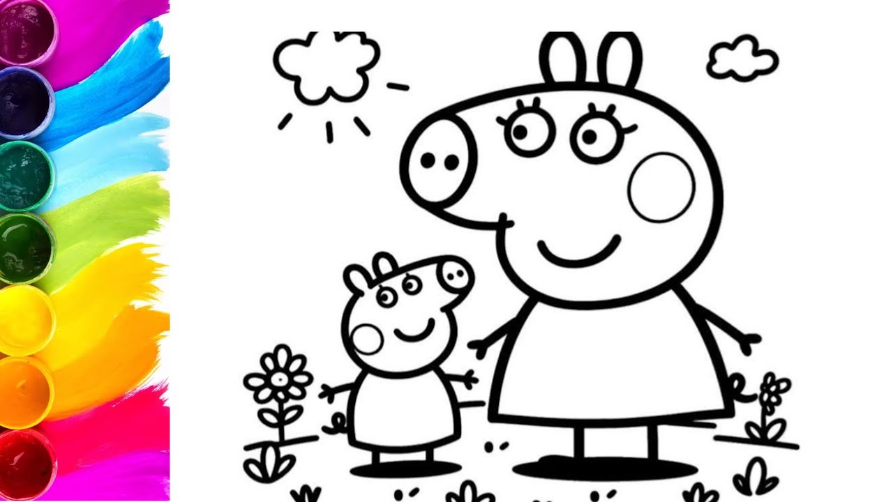 Peppa Pig 🐷🐖🐷 and George Pig Drawing and coloring | Tips for easy step by step drawing.