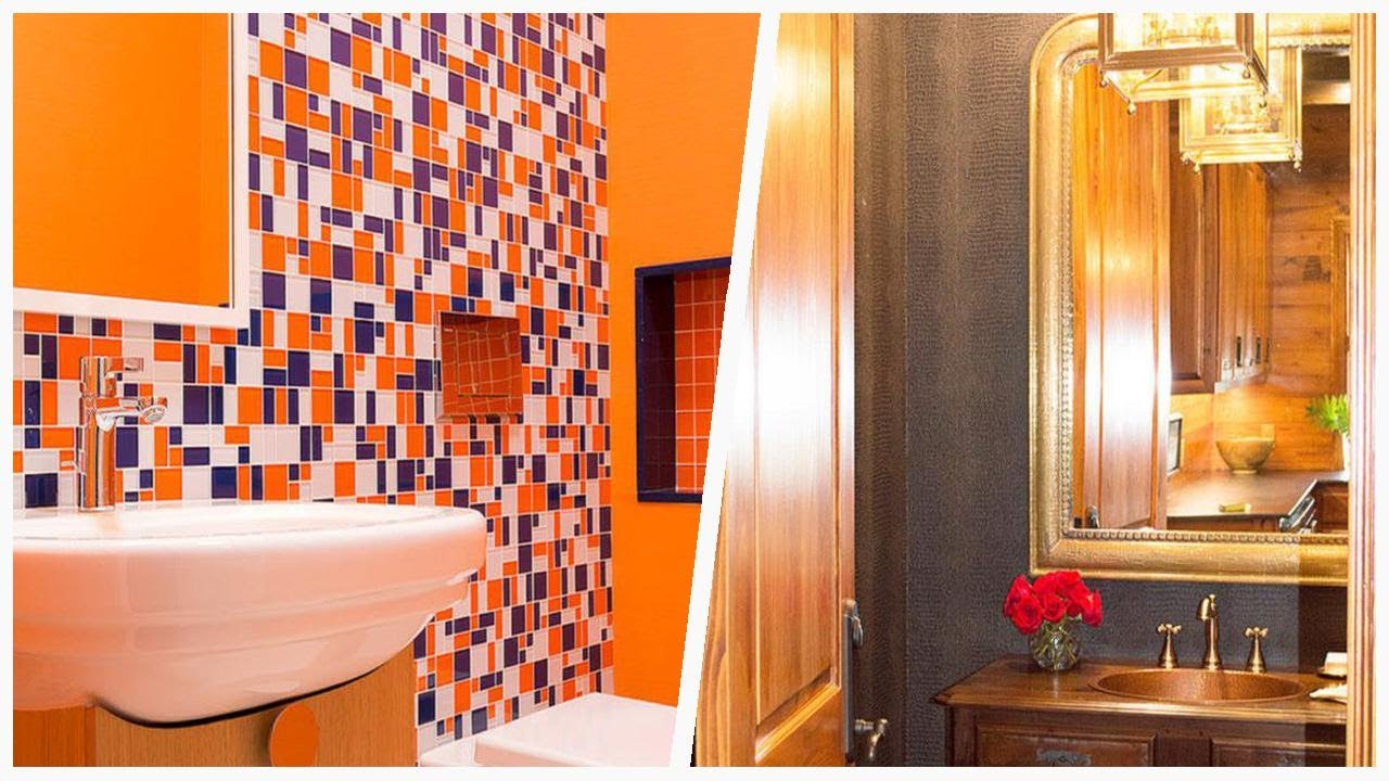 75 Orange Powder Room With An Integrated Sink Design Ideas You'll Love