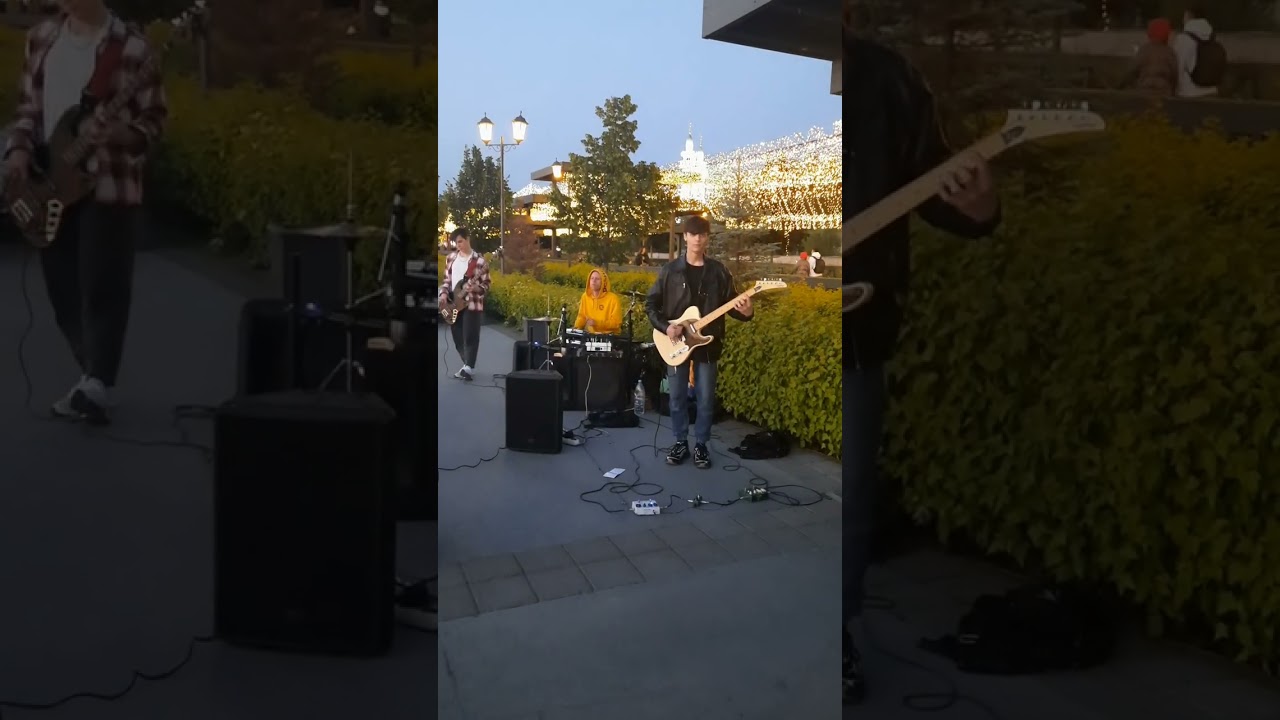 Electric guitar street performance: Tatar Guys Playing Rock Music on the Streets of Kazan 