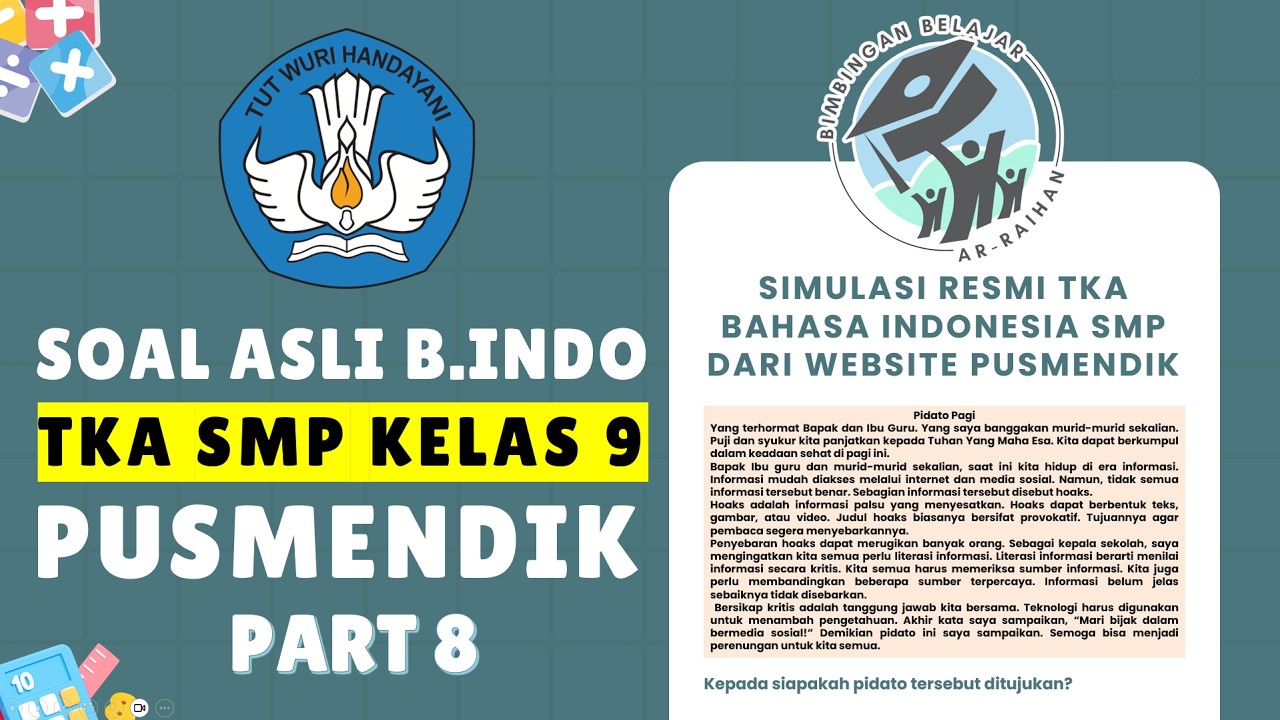 PART 8 SOAL SIMULASI TKA BAHASA INDONESIA SMP 2026 PUSMENDIK | CONTOH SOAL TKA SMP 2026 #TKA B.INDO