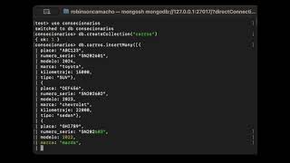 Evidencia GA6-220501096-AA1-EV03. Creación de los objetos de la base de datos. mongosh  carros