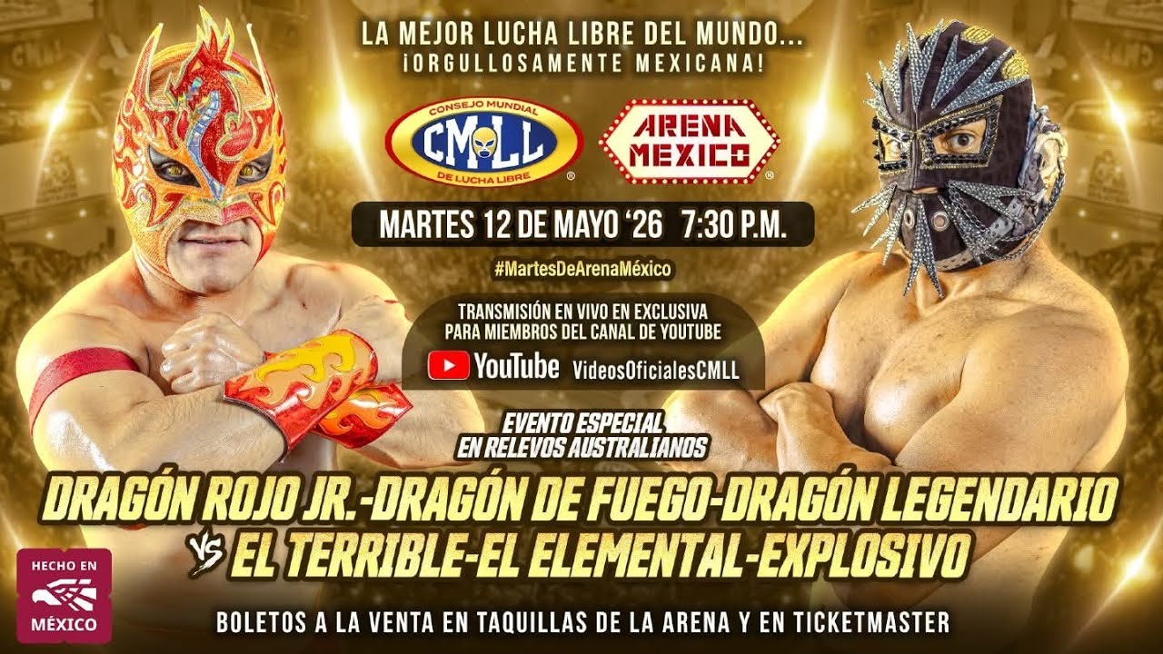 Dragón Rojo Jr, Dragón Legendario y Dragón de Fuego vs Terrible, Elemental y Explosivo 