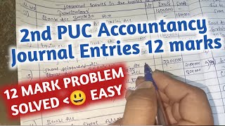 2nd PUC Accountancy Journal Entries 12 Marks Problem FIXED Solved | 2025 exam