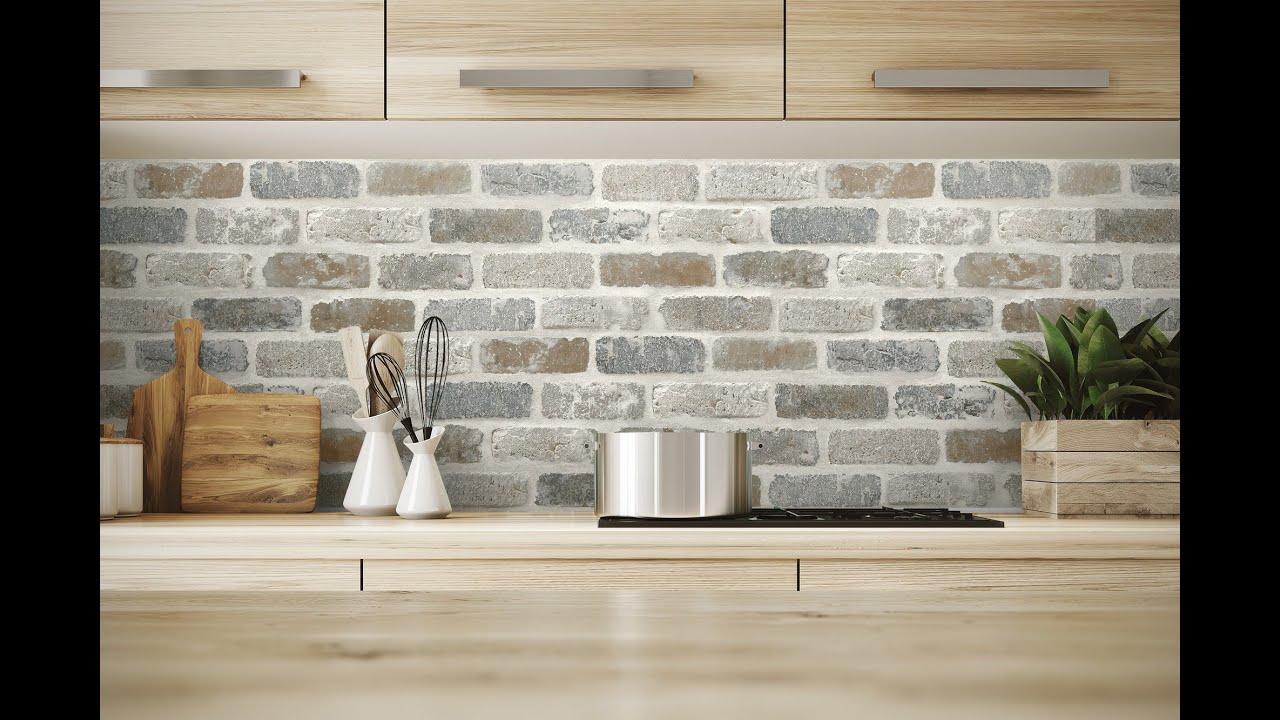 GW1003 Washed Faux Brick Wallpaper Peel & Stick White / Gray / Brown