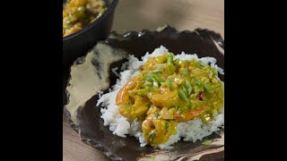 Shrimp and Celery in Spicy Coconut and Cashew Sauce