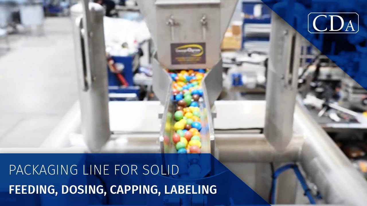 Packaging line for solid products - Feeding, dosing, capping, labeling ...