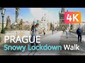 (UHD 4K) LOCKDOWN SNOWY WALK IN PRAGUE - Winter 2021 👣