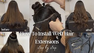 How To Install Volume Weft Extensions | Hair Extension Tutorial, Bead placement + sewing tutorial