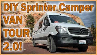 DIY SPRINTER CAMPER VAN TOUR 2.0 - Re-done tour shows Van Life Couple&#39;s self-converted camper van