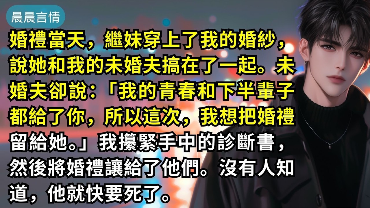 婚禮當天，繼妹穿上了我的婚紗，說她和我的未婚夫搞在了一起。未婚夫卻說：「我的青春和下半輩子都給了你，所以這次，我想把婚禮留給她。」我攥緊手中的診斷書，然後將婚禮讓給了他們。沒有人知道，他就快要死了。