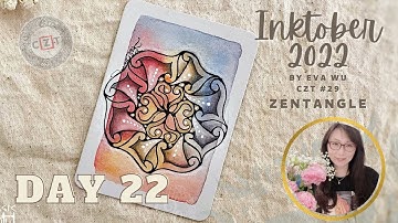 Day 22 Inktober 2022 Zentangle pattern #TILEWAVE #mooka 禪繞畫 #1855 by Eva Wu ゼンタングル ATC tile