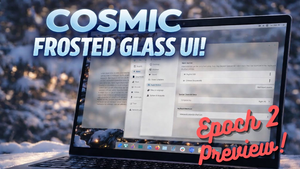 Предварительный просмотр интерфейса COSMIC Desktop Frosted Glass 🚀 | Предварительный просмотр Epo...