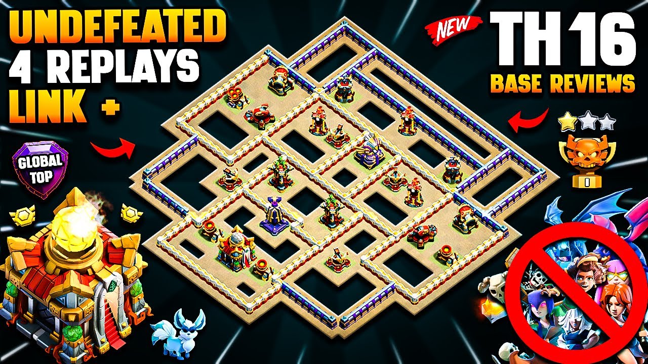 UNDEFEATED TH16 Base Link With 4 Replays ONLY 1 STAR Town Hall 16 ...