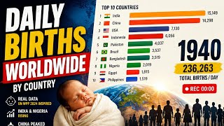 Daily Births by Country (1940–2025) | Animated Bar Chart Race | World Population Data