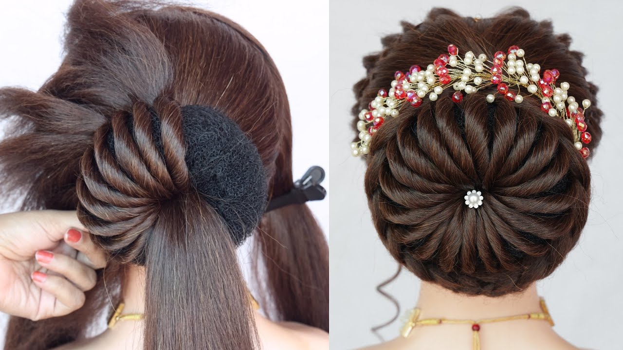 beautiful juda hairstyle for ladies | high bun hairstyle | bun hairstyle |  unique hairstyle - YouTube | Hairstyles juda, Long hair wedding styles,  Bridal hair buns