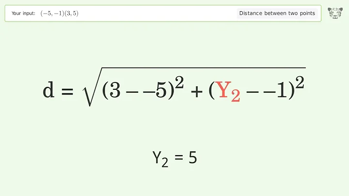 Find the distance between two points p1 (-5,-1) and p2 (3,5): Step-by-Step Video Solution