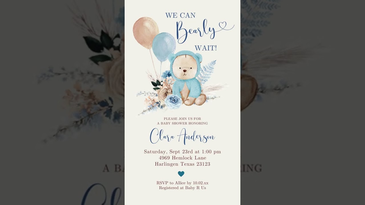 Z120 Boy Blue boho we can bearly wait baby shower invitation