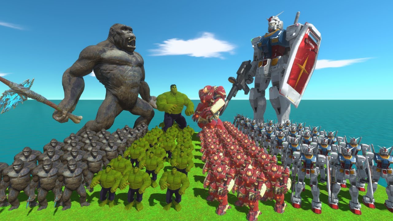 Epic Battle! KING KONG & HULK vs GUNDAM RX-78 & HULKBUSTER Team - Animal Revolt Battle Simulator