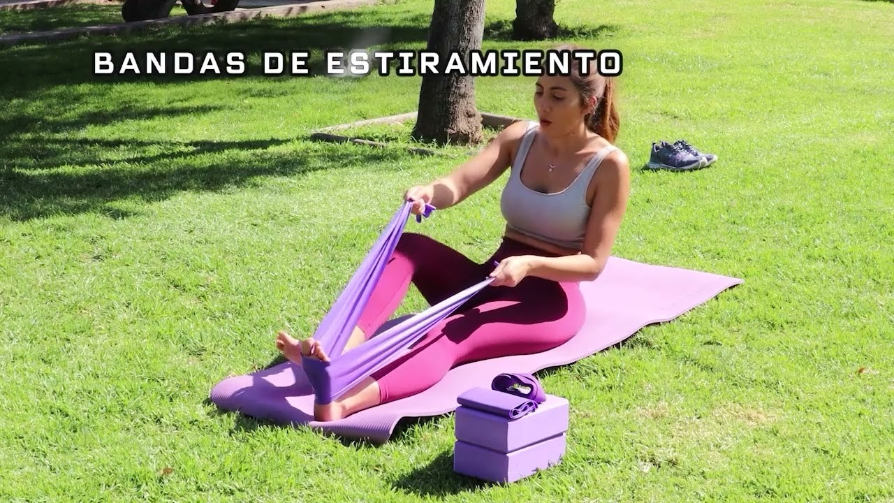 Set de Yoga Bloques, Mat y Bandas de Estiramiento Morado - ClubOferta