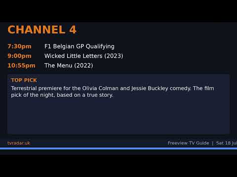 Video TV Guide UK Tonight: Sat 18 Jul 2026 – Wicked Little Letters, World Cup Play-Off & Casualty