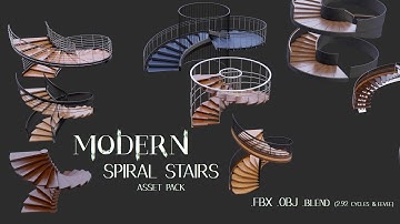 Modern Spiral Stairs 3D Asset Pack (Blender 2.92 - fbx - obj)