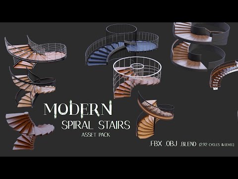 Modern Spiral Stairs 3D Asset Pack (Blender 2.92 - fbx - obj)