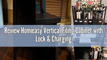 Review Homieasy Vertical Filing Cabinet with Lock & Charging Station, Large Drawer Wood File Cabinet