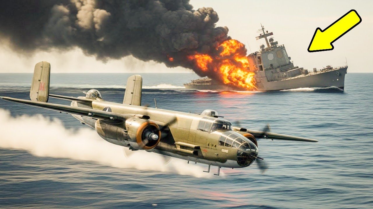 O Pânico do Capitão Japonês Quando Viu um B-25 Disparar Com um Canhão a 300 Metros do Seu Navio