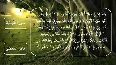 سورة الجاثية  كاملة مكتوبه بصوت الشيخ ماهر المعيقلي