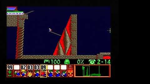 Lemmings SNES Taxing 16 Umbrella land 10011 points (100% saved & 19 skills used)