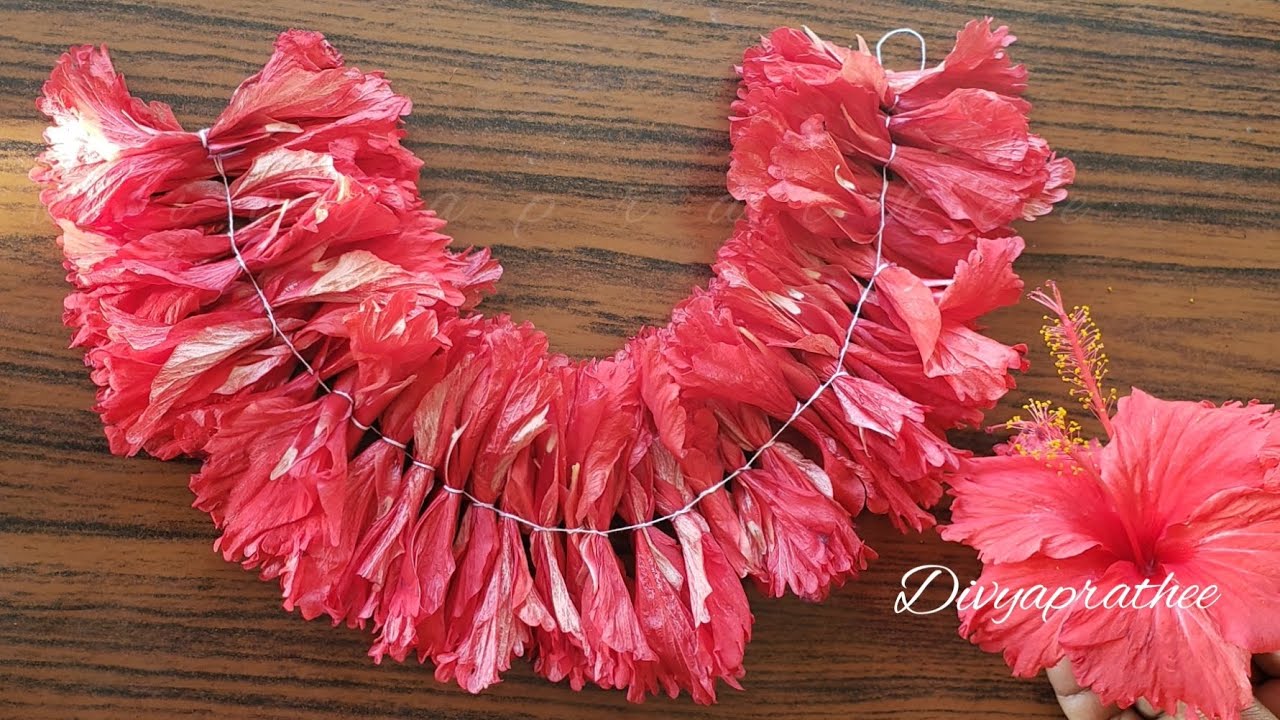 How to make Hibiscus petals garland/flower mala for god/DIY garland