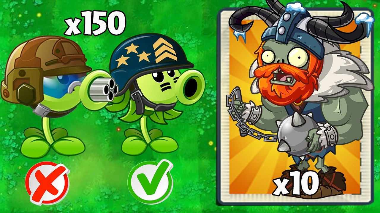 PvZ 2 Gameplay - 150 Plants Vs 10 Zombies - All Plants Vs Shieldcrusher Viking Zombie level 15