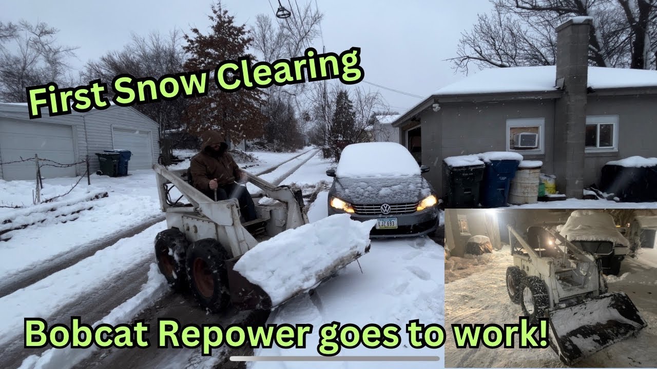 Melroe Bobcat Skid Steer m444 Snow Clearing First Test in The Snow.