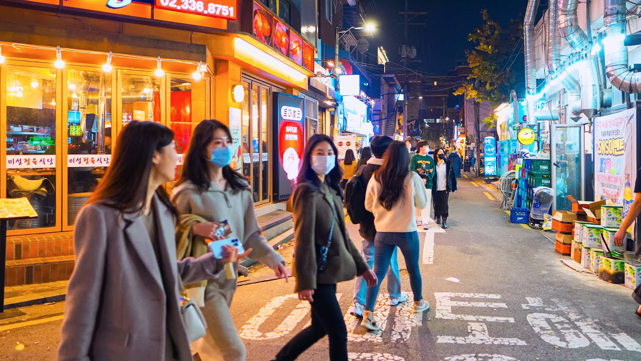 [4K HDR] 홍대 거리_불타는 토요일 밤 홍대 놀거리 볼거리 맛집거리 | 연남동 경의선숲길공원 카페거리 까지 걷기 | 서울 ...